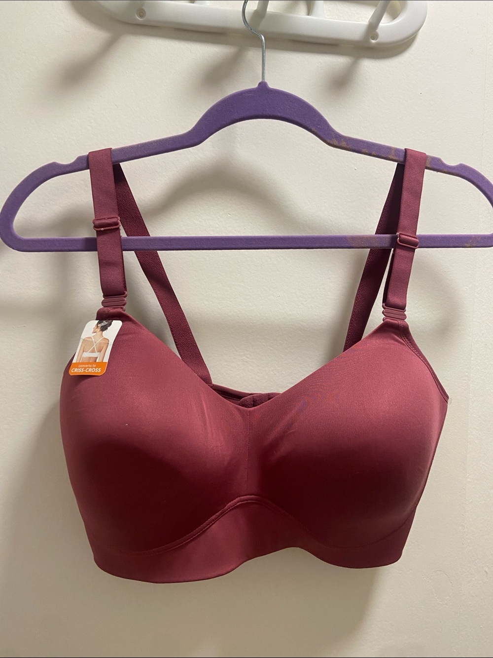 Warner's Smooth Criss-Cross Support Bra in Burgundy